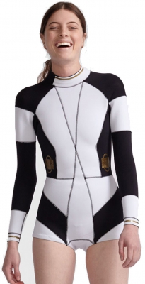 Cynthia Rowley Buckle Detail Wetsuit Black White 2016